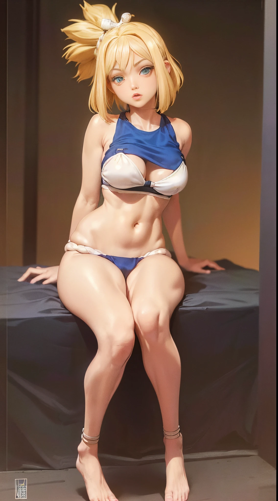 ((Top Quality, 8k, Masterpiece: 1.3)), solo, 1 , sexy, Meninaa: 1.4, (cabelo muito curto, seios grandes: 2.0), Rosto ultra detalhado, olhos detalhados, 二重まぶた, Selfie, (fisiculturista: 1.5),(mamilo duro pequeno bonito: 1.3),(white microbikini without bra-pad),(pernas espalhadas:1.2),na cama de ouro,(pele brilhante:1.2), (deite-se: 0.8), (cabelo loiro: 1.5), (seen nipple head: 1.0), (calcinha molhada: 1.1)