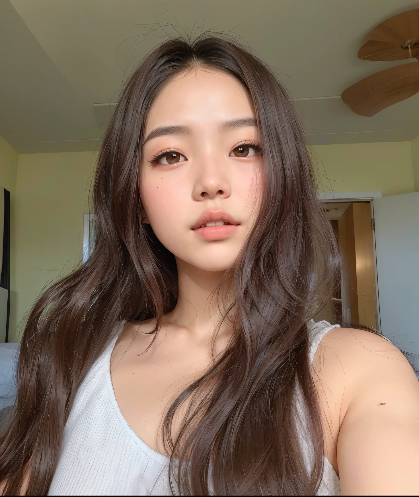 there is a woman with long hair and a white blouse, Mulher sul-coreana bonita, jennie blackpink, linda mulher coreana jovem, Heonhwa Choe, young adorable korean face, mulher coreana jovem bonita, a young asian woman, sem maquiagem cabelo ondulado, gemma chen, Gongbi, Jaeyeon Nam, young cute wan asian face, maquiagem sul-coreana popular