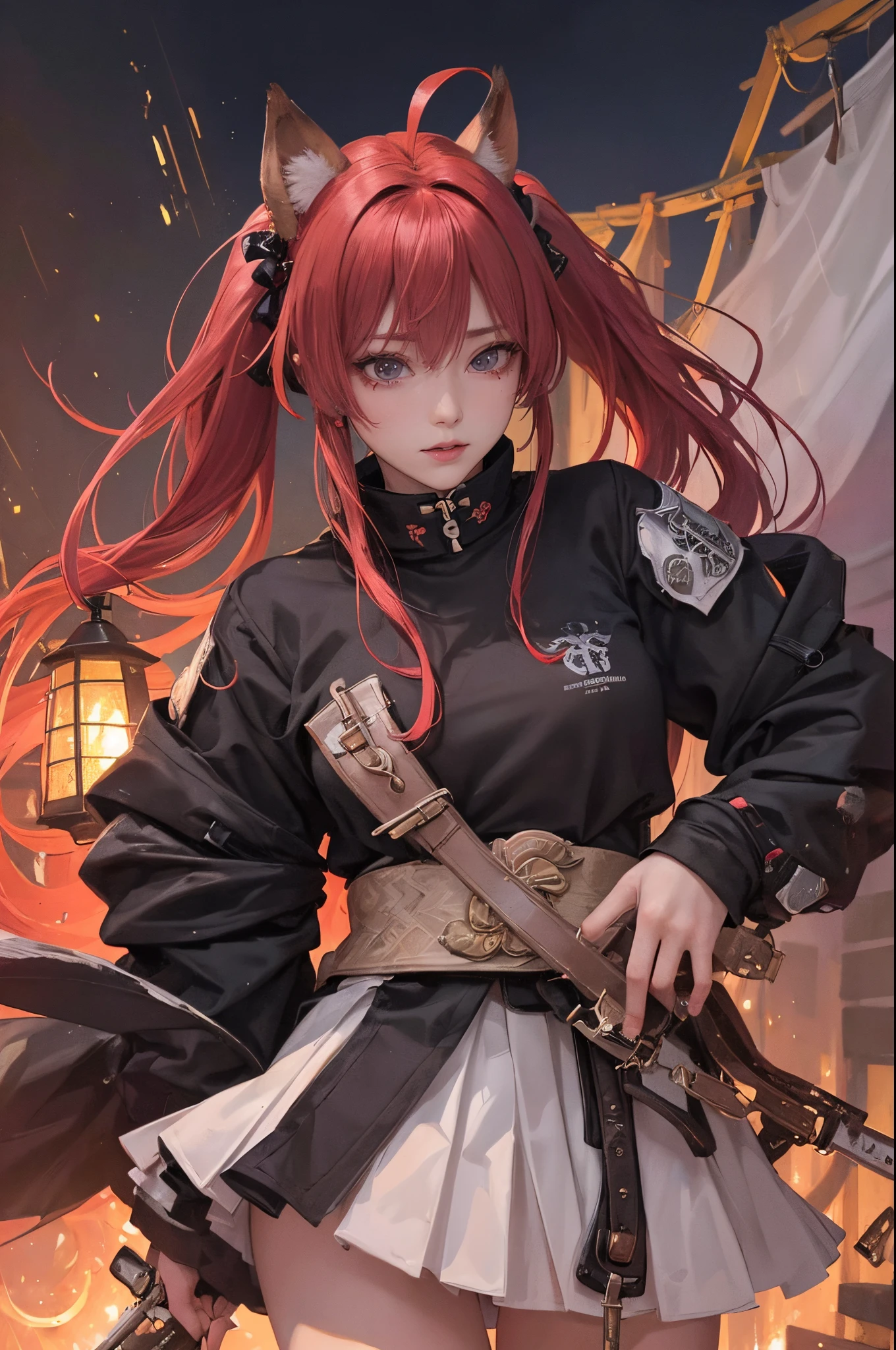 empty hand, ,( cry), a character portrait, fantasy art, (cyberpunk), a maiden with fox ears and fox tails,, natural lighting, masterpiece, 1 beautiful girl, Detailed eye, Swollen eyes, top-quality, A high resolution, an Asian beauty, very extremely beautiful, Beautiful skins, A slender, Forward-facing body, (A hyper-realistic), (high resolution), (4K), (highly detailed),( Best Illustration), (beautifully detailed eyes), (ultra-detailed), 详细的脸, Bright lighting, Professional Lighting, distance view, (lantern), ((samurai)),((long hair)),((cry)),((colorful hair)),((red color splash)),1girll,twintails,Colorful hair,Flying, short skirt,pink bows,((16-year-old female model)),Side,Psychopath horror, Bloody、Blood droplets