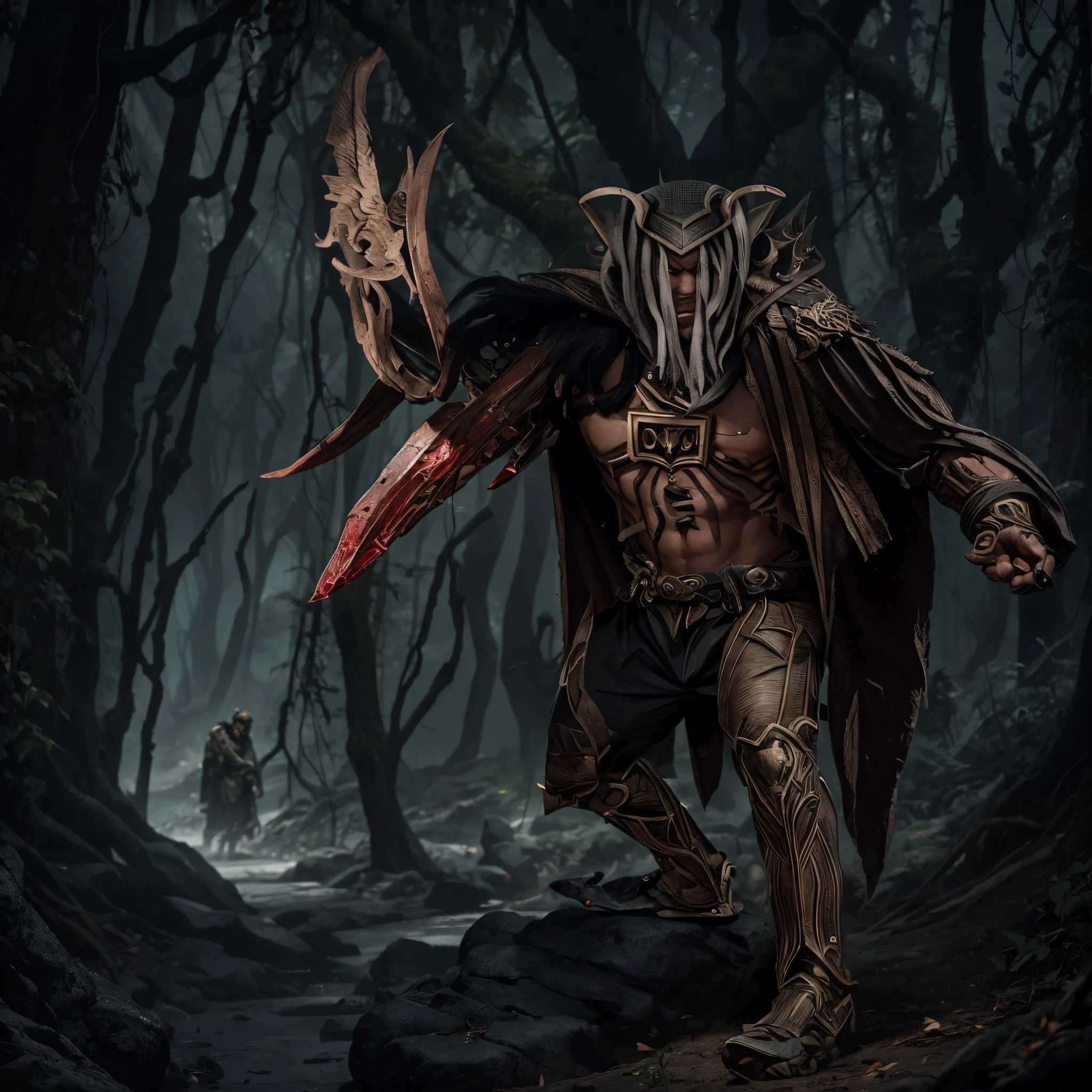 and draw the full body、1 man、Strong figure,Stone Age、Primitive savage style,extremely detailed eye、详细的脸,Leaking from the chest,Sukiwan Weapon Portrait,white backgrounid,tmasterpiece,best qualtiy,The highest resolution,8K,The Monster、plant monster、Bulk、black rudy、musculature、Birds of prey、beast、Bleeding、Bloody、Bloody、Top image quality、masterpiece、8K、kook、Strongest、Atrocious、The Monster、killer ghost、wrestler、Musculoskeletal augmentation々、musculature、fear face、ogre、black man