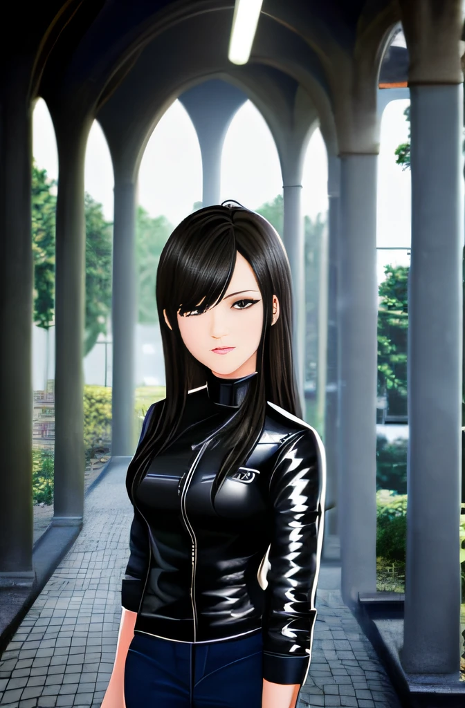 Fide woman wearing black leather jacket and jeans posing for photo, Portrait of Sophie Mulder, dressed in leather jacket, wearing the black leather jacket, dressed in leather jacket, leather clothes, 70 mm portrait, dressed in short leather jacket, dressed in leather jacket, 60 mm portrait, dressed in a black jacket, she wears leather jacket, 50 mm portrait