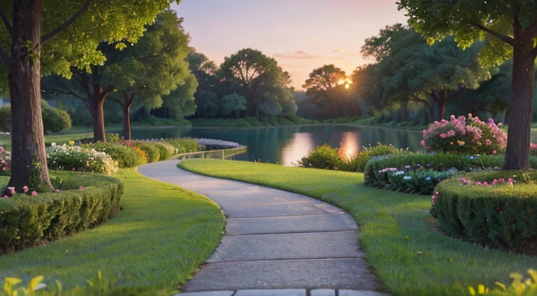 A winding path leading to a stunning plantation, with a serene lake and stunning sunsets to guide your way.