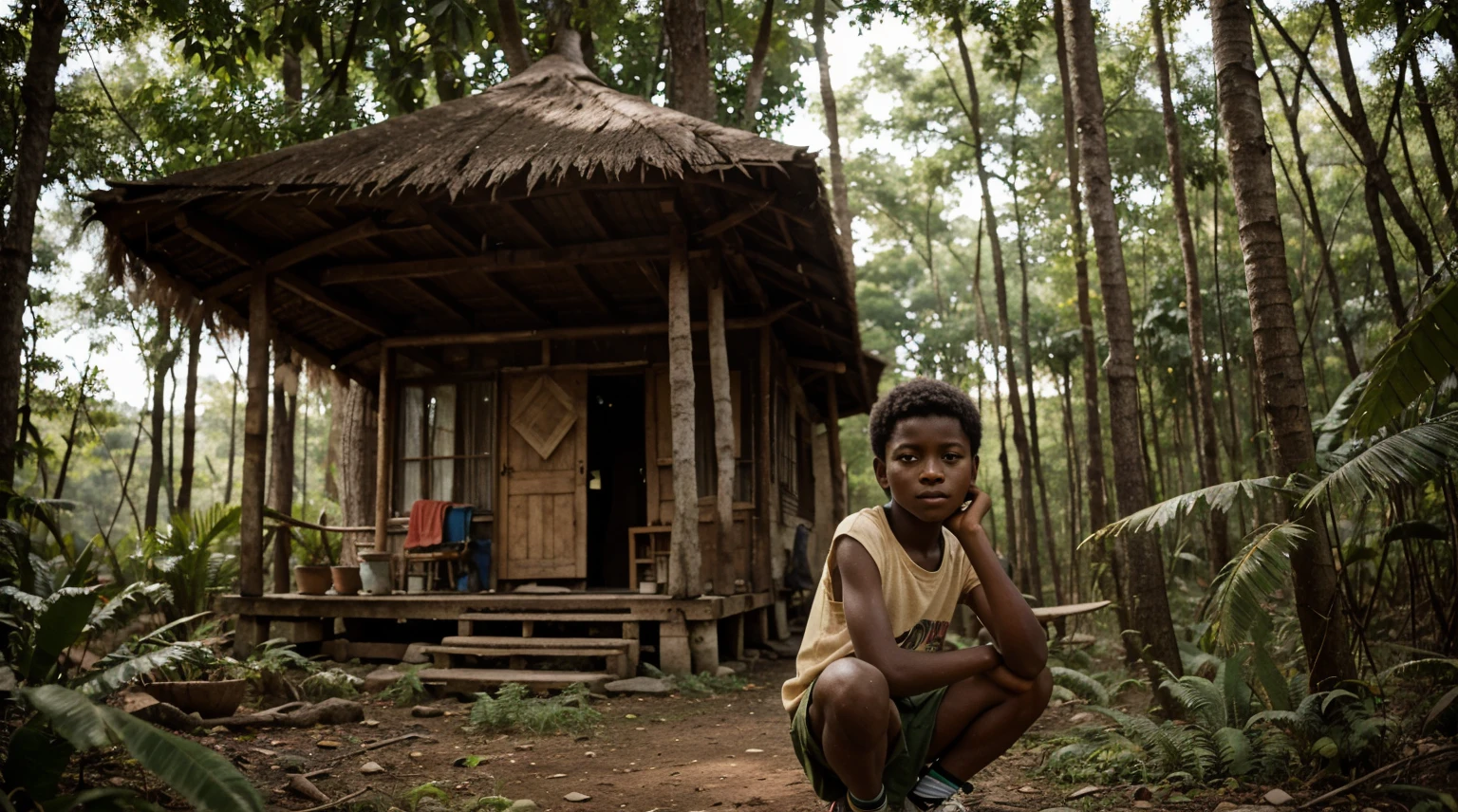 Photography of a -yeld boamed Ati, living in a primitive forest in bold