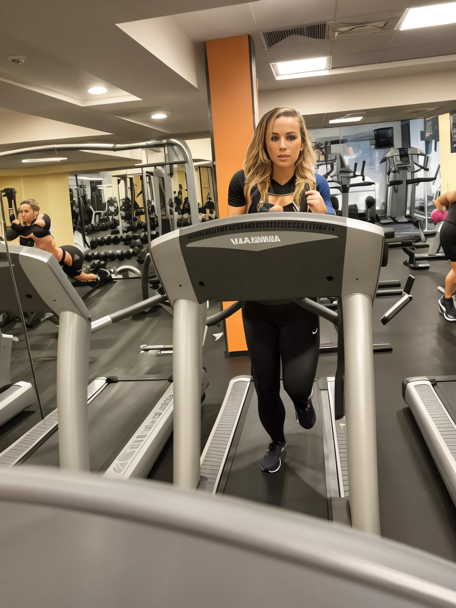 woman running on a treadmill in a gym with other people, workout, aleksandra waliszewska, cover shot, viktoria gavrilenko