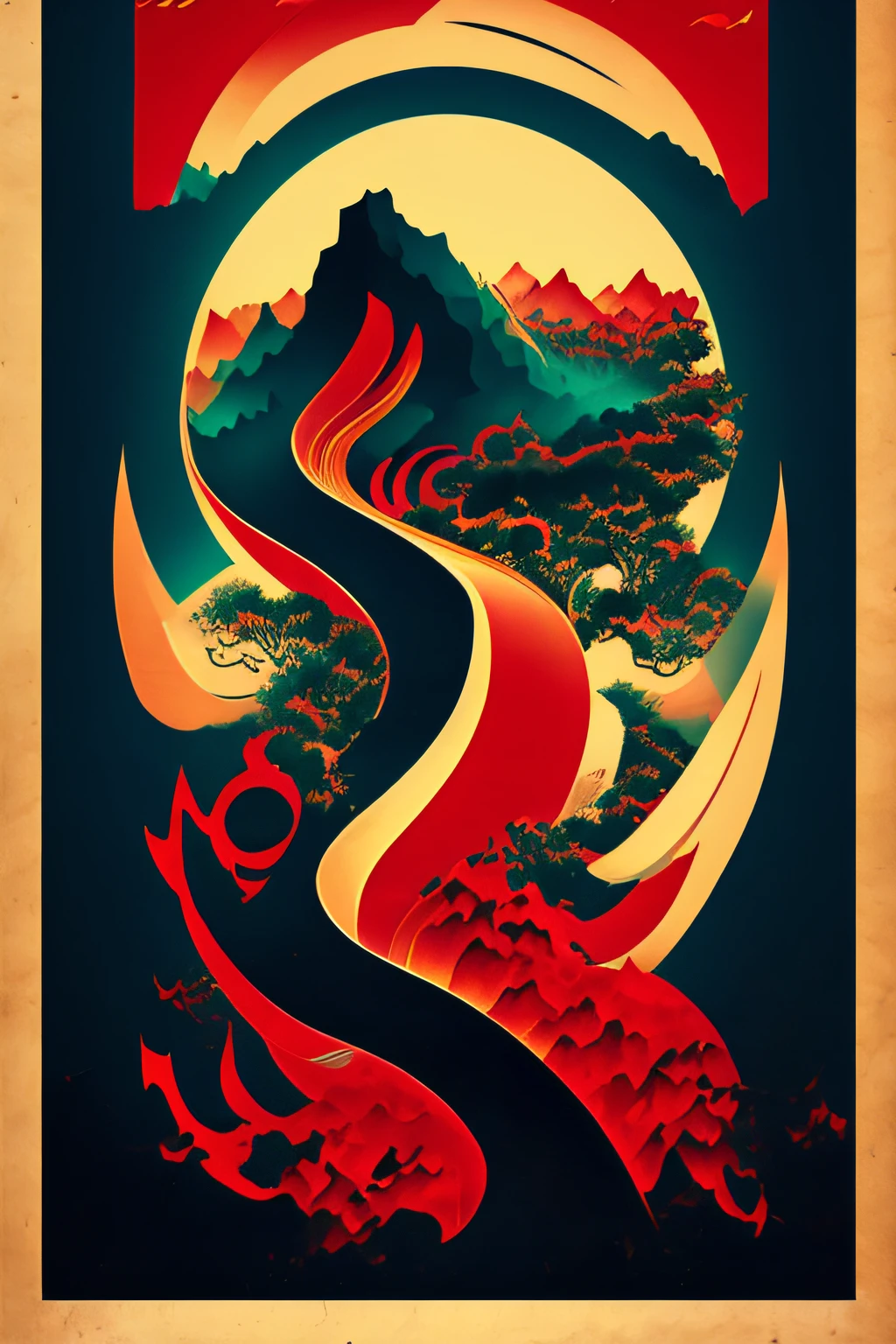 poster for,chineseidol,Mountain and sea charts,red colour,Ink wind,grand