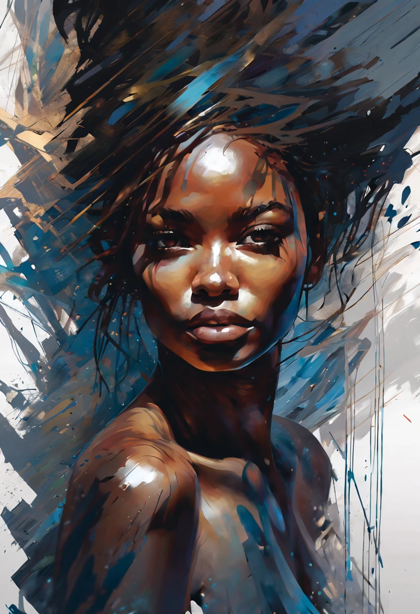 abstract beauty, nude black female, centered, looking at the camera, approaching perfection, dynamic, moonlight, highly detailed, digital painting, artstation, concept art, smooth, sharp focus, illustration, art by Carne Griffiths and Wadim Kashin, nsfw