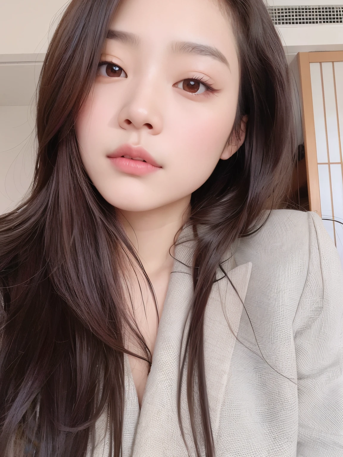 Asian woman with long hair and a blazer posing for a photo, Jaeyeon Nam, Heonhwa Choe, menina coreana, Lee Ji - Eun, Lee Ji-eun, young adorable korean face, Hwang SE - EM, Sakimichan, Mulher sul-coreana bonita, Jinyoung Canela, Ulzzang, Parque Ji-min, Gongbi