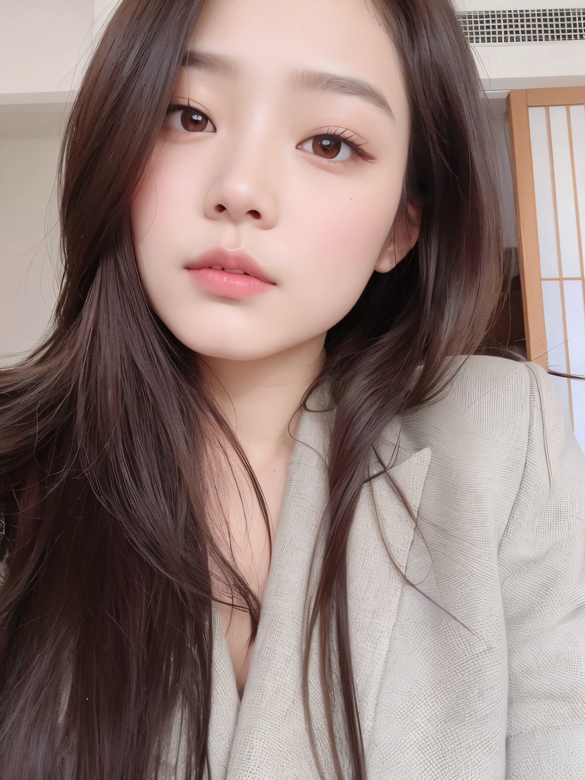 Asian woman with long hair and a blazer posing for a photo, Jaeyeon Nam, Heonhwa Choe, menina coreana, Lee Ji - Eun, Lee Ji-eun, young adorable korean face, Hwang SE - EM, Sakimichan, Mulher sul-coreana bonita, Jinyoung Canela, Ulzzang, Parque Ji-min, Gongbi