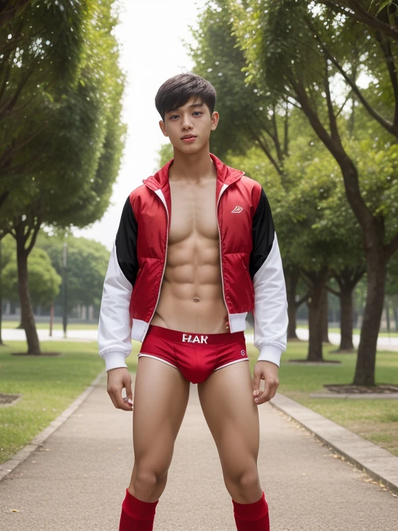  teenagers ,  young , light-skin , wearing an dark red sexy underwear, tmasterpiece，k hd，the feet，Transparent sports vest，semi transparent，black long socks，The barefoot , red colour , handsome and cute , extreme cute boy , white skin , dark red underwear boxers shorts , extremely tall and cute boy ,oppa model , handsome model , full body , dark red boxers underwears short shorts , black socks , white light-skin , Chinese model , young boy , white skin , handsome and extremely cute , red boxers underwear shorts , long black socks , handsome model , at the park , jogging , model oppa , long legs , jogging , running , high knee black socks ,black  long socks , stand up , extremely tall , extremely high , red underwears , red sports underwear , long black socks , clean and white legs , Chinese model , extremely long legs , looking at the camera , clean and white thigh , heavy bulge , kid face , baby face , wearing jacket , red underwears boxers , light and white skin , Chinese model , strike a pose , sexy pose