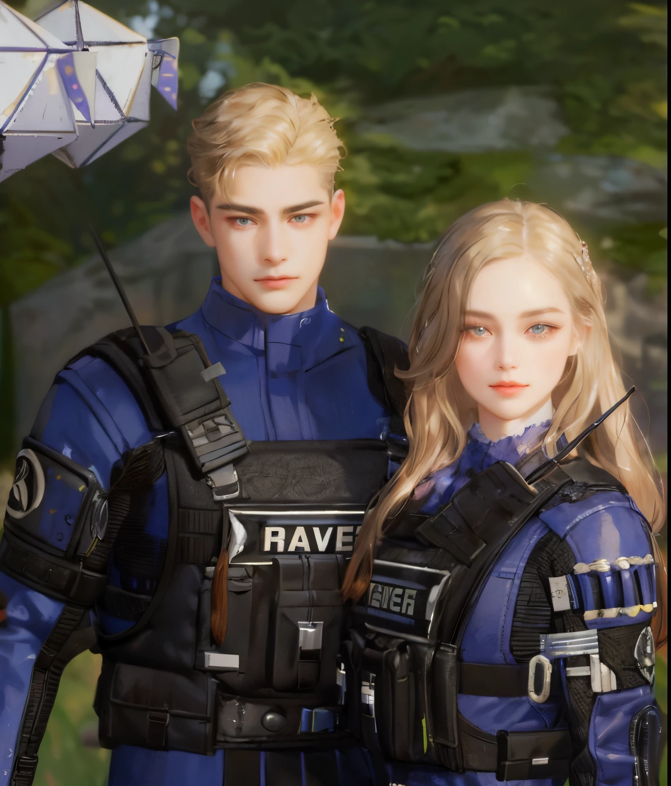 (absurdly , high quality , masterpiece , ultra detailed), ( detailed to hand ) (detailed to eyes) (detailed to face) , couples, 1 man (short black Quiff hair with Soft Fringe, bangs part on side 3:7 ratio) and 1 woman (short black hair with fringe) love ,pretty eyelue eyelack hair, fantasy, detailed background, soft light