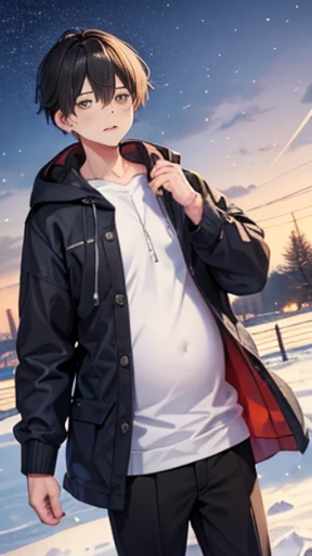 structurally correct、detaileds、(layered clothes:1.4)、creation、dust particles、smooth anime cg art、(Winter clothes,winter cold wind)、Confused expression of sexual excitement、tears、(Very tall and cool male college students)、Very tall, cool college boys get pregnant with their own sperm。 A boy who happened to visit an all-male winter countryside where men were impregnated.、We learn that all men are pregnant.。 And without any warning, the boy began to conceive.。「I am also fertilized!?」
