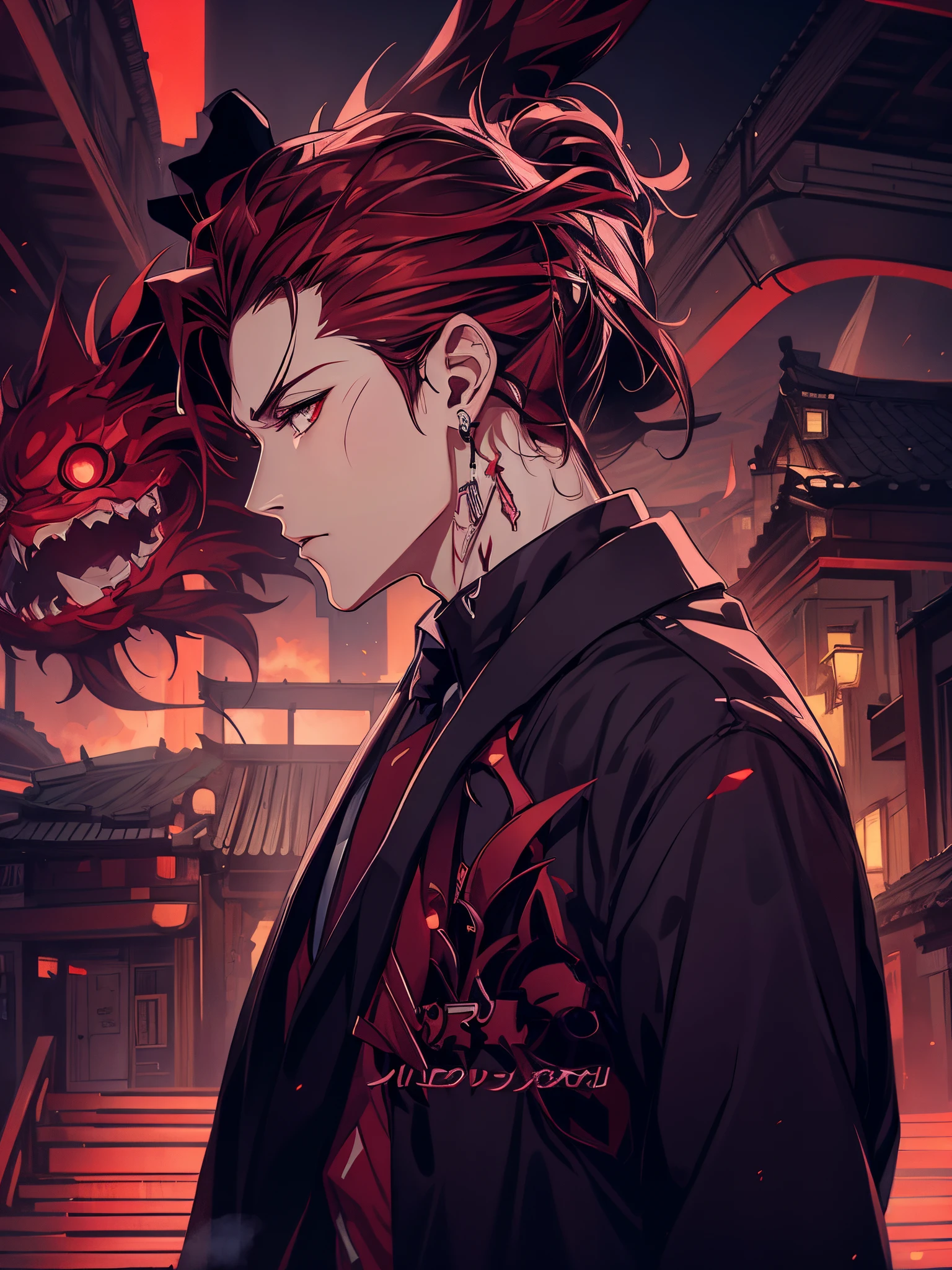 anime guy with red hair smoking a cigarette in a dark room, handsome guy in demon slayer art, delicate androgynous prince, beautiful androgynous prince, neo noir style, trigger anime artstyle, male anime character, male anime style, artwork in the style of guweiz, beaten tech. neo noir style, handsome anime pose, neo - noir style