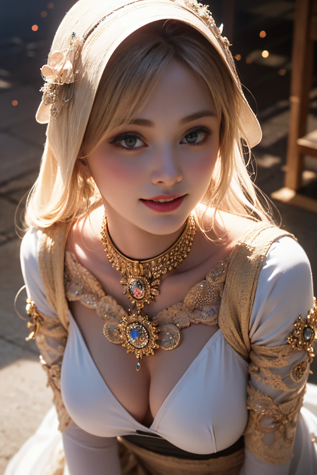 nsfw,Highest Quality, Highest image quality, RAW Photos, Realistic, Photorealsitic, ultra detailed and beautiful, highest details, 1young girls, good-looking, Beautiful fair skin and luster, Beautiful eyes are big and bright, Small mouth and thin lips, hijabi, Goodness of style and slenderneseautiful big breasts:1.3), She has a cheerful personality and a cute smile......, Natural makeup, Pearl Pin Cripantasy see-through costume with cute details and wide breasts:1.5), s, beautiful girl illuminated by seven colors of light, Irridescent color,