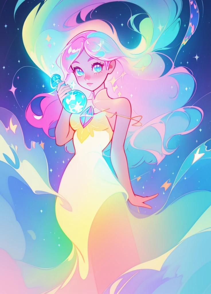 beautiful girl, schoolgirl skirt, vibrant pastel colors, (colorful), long colorful liquid hair, magical lights, sparkling magical liquid, inspired by Glen Keane, inspired by Lois van Baarle, disney art style, by Lois van Baarle, glowing aura around her, by Glen Keane, jen bartel, glowing lights! digital painting, flowing glowing hair, glowing flowing hair, beautiful digital illustration, fantasia background, whimsical, magical, fantasy, ((masterpiece, best quality)), intricate details, highly detailed, sharp focus, 8k resolution, sparkling detailed eyes, liquid watercolor