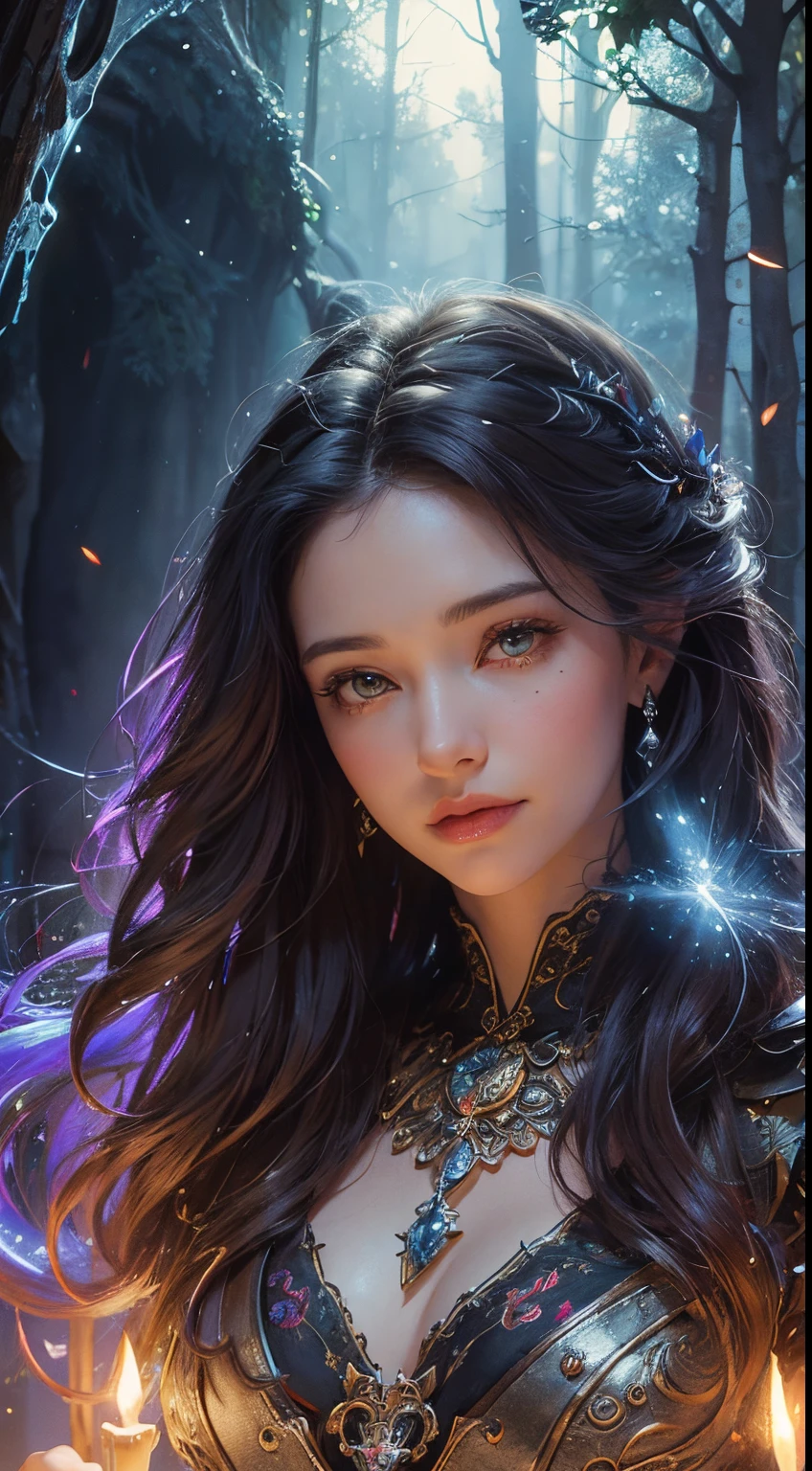 Full body portrait of a beautiful woman, style by Thomas Kinkade+David A. Hardy+Carne Griffiths+Mandy Disher, luis royo, julie bell, key light reflecting in eyes, perfect composition and lighting, half vivid colors fine art, best quality, high detailed, detailed faces, 2d, flat, cute, adorable, fairytale, storybook detailed illustration, cinematic, ultra highly detailed, tiny details, beautiful details, mystical, luminism, vibrant colors