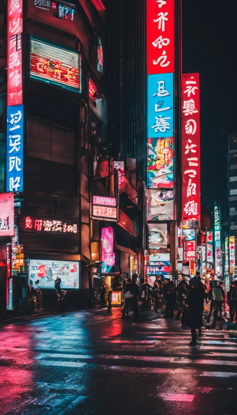 Image of Tokyo's skyline with vibrant neon lights.
Street view of Tokyo with bustling nightlife and neon signs.