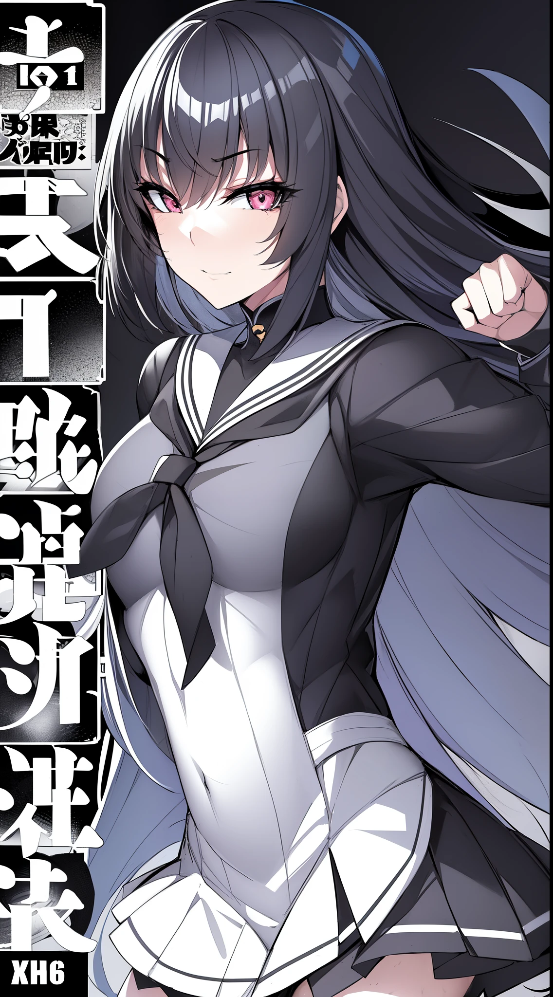 v5lcn style,ink art,(Best Quality,masutepiece:1.2),(black and white comic core:1.1),(extreme high contrast),Dark ink,1girl in,A dark-haired,Shadow on face、8K,resolution,High School Girl,Sailor Uniform,