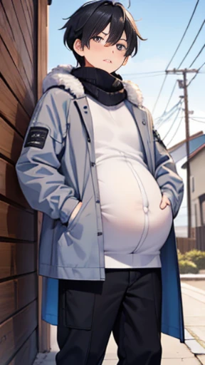 structurally correct、detaileds、(layered clothes:1.4)、creation、dust particles、smooth anime cg art、(Winter clothes,winter cold wind)、(surprised and confused face)、tears、(Very tall and cool male college students)、Very tall, cool college boys get pregnant with their own sperm。 A boy who happened to visit an all-male winter countryside where men were impregnated.、We learn that all men are pregnant.。 And the boy&#39;s conception began slowly on the spot without any warning.。 「What、What、Why、Me too、Clothes are too tight...」「Welcome to the town of male conception、You are also a townsman」「Haaaaaa！？」、be left half undressed。 Bulging crotch。