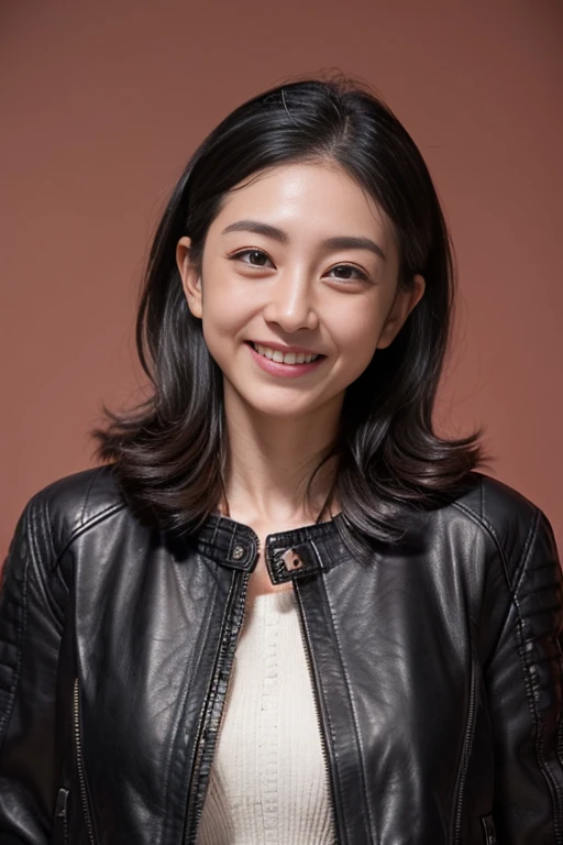 ((unparalleled masterpiece ever、top-quality、defective cells、41 year old woman without makeup、(((Wrinkled face)))、Wrinkled body、grin、japanese mature、、((Scruffy body))、(((Black leather jacket))),JINS
