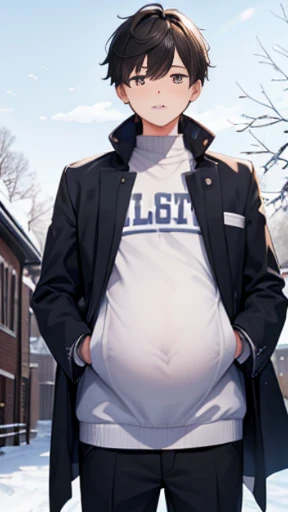 structurally correct、detaileds、(layered clothes:1.4)、creation、dust particles、smooth anime cg art、(Winter clothes,winter cold wind)、(surprised and confused face)、tears、(Very tall and cool male college students)、Very tall, cool college boys get pregnant with their own sperm。 Male college students visit an all-male winter countryside where men happen to be pregnant.、We learn that all men are pregnant.。 And the male college students slowly began to conceive on the spot without any warning.。 「What、What、Why、me too、My clothes are...tight...」「Welcome to the town of male conception、You are also a townsman」「Haaaaaa!?」、In my swollen crotch。