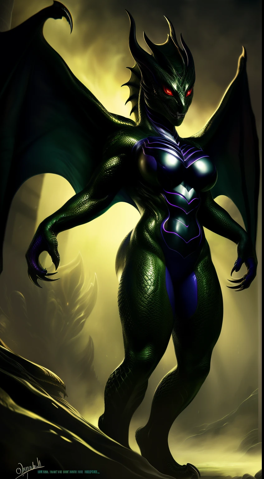 An alien woman, huminoid, three eyes, large breasts, impressive bust
