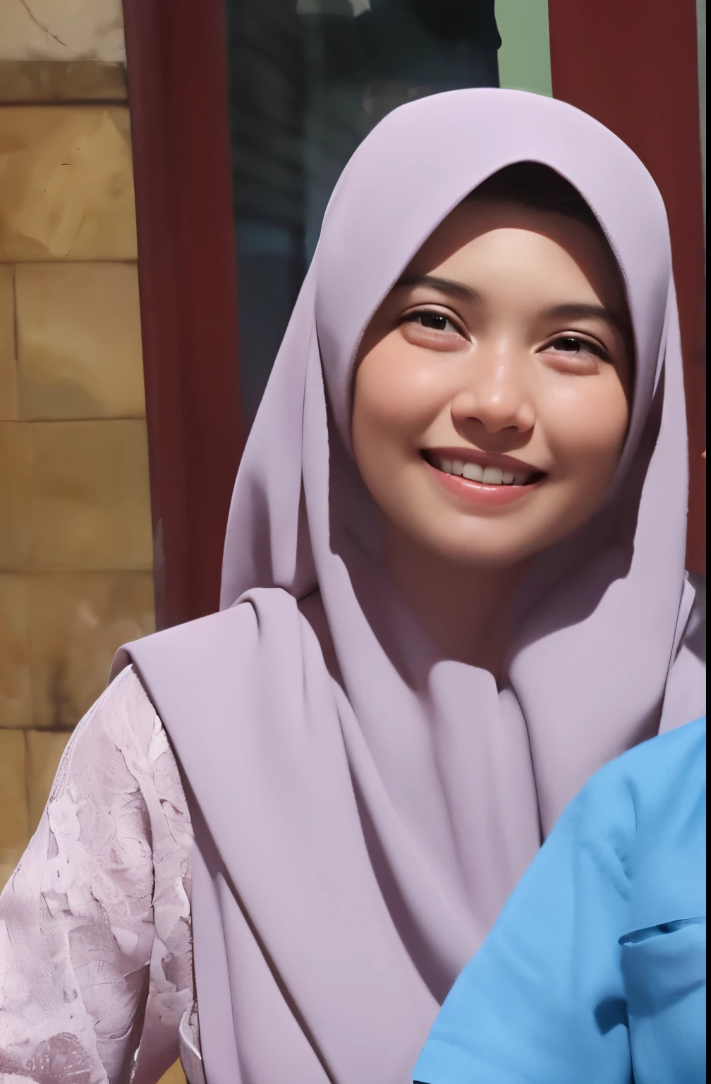 there are two women that are smiling for the camera, close up potrait, she smiling, with kind face, picture, friendly smile, student, slight cute smile, slight smile expression, panting, friedly smile, with a beautifull smile, shot on nikon z9, she smiling and happy, captured on canon eos r 6, old picture