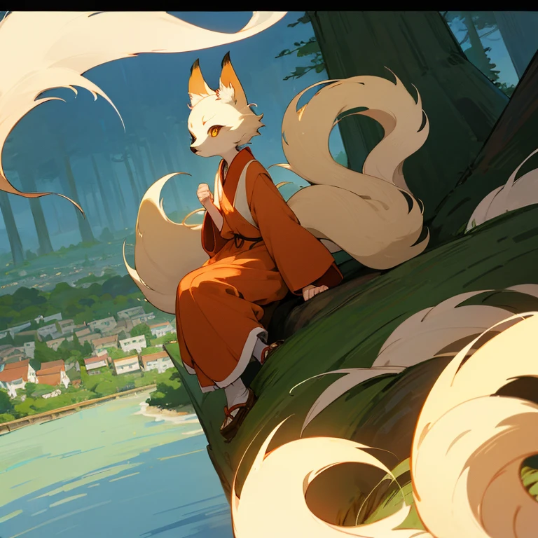 Kitsune in a studio ghibli town
