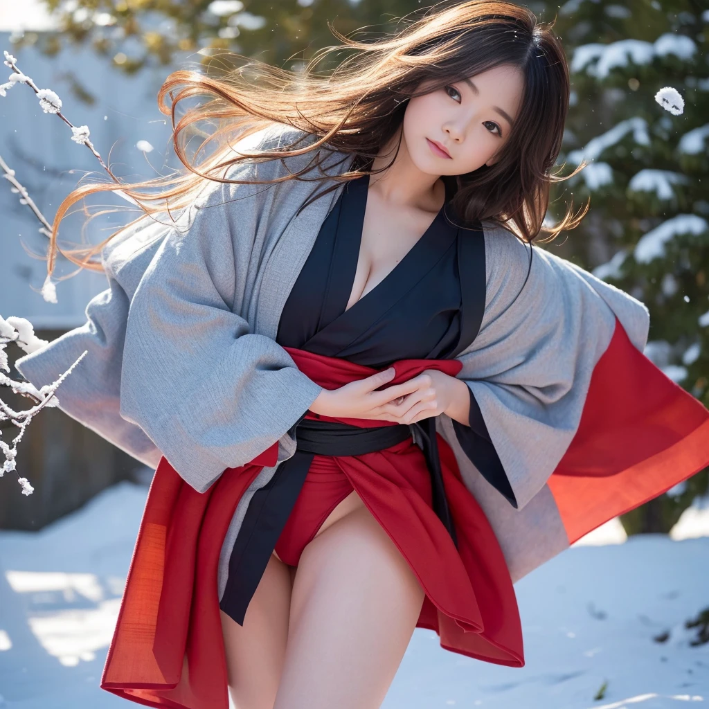 (Colorful kimono)、(top-quality,masterpiece:1.3,超A high resolution,),(ultra-detailliert,Caustics),(Photorealsitic:1.4,RAW shooting,)Ultra-realistic capture,A highly detailed,high-definition16Kfor human skin、 Natural Skin Texture、、The skin looks healthy with an even tone、 Use natural light and color,One Woman,japanes,kawaii,A dark-haired,very big hair,(depth of fields、chromatic abberation、、Wide range of lighting、Natural Shading、)、(Falling snow:1.2)、(Hair swaying in the wind:1.2)、(Snow reflects light:1.1)、Cleavage can be seen through the exposed kimono、Legs visible through exposed kimono(Red garter belt、Crotch visible through exposed kimono、Kneel, spread your legs and look up、(Hair swaying in the wind:1.2)、 Background with: snow field、Perfect anatomical body proportions with legs spread apart:2.8、small red micro panties、Panty shot from below、Facing forward、 M-shaped legs:2.8、wide open the crotch、Bend your knees、(Legs wide open)、Open your thighs、lift your butt to the limit、Yellow water drips from genitals