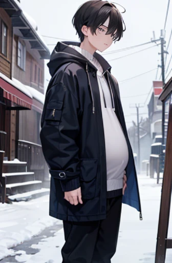 structurally correct、detaileds、(layered clothes:1.4)、creation、dust particles、smooth anime cg art、(Winter clothes,winter cold wind)、((Surprised, perplexed and confused face))、tears、(((Very tall and cool male college students)))、Very tall, cool college boys get pregnant with their own sperm。 Two boys who happened to be pregnant in a male-only winter countryside.、We learn that all men are pregnant.。 And the two boys also begin to conceive without any warning on the spot.。 「What、What、Why」「Me too、My clothes are...tight...」「Welcome to the town where men get pregnant、You are also townspeople.」「「Haaaaaa!?」」