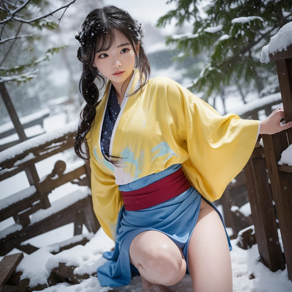 single shot of a 18 year old girl wabori skin, wearing an open kimono, revealing her boobs, orgasm face, perfect boobs, detailed nipples, yakuza, ((spreading her legs)) in a japanese garden, below view, realistic, photoreal, masterpiece, best quality, cinematic photo of a japanese cartel gangster with tattoos, epic lighting, japanese yakuza tattoo, covered in tattoos , japanese art, japanese culture, sexy, exotic, erotic, (Falling snow:1.1), (Hair swaying in the wind:1.2), (Snow reflects light:1.3)