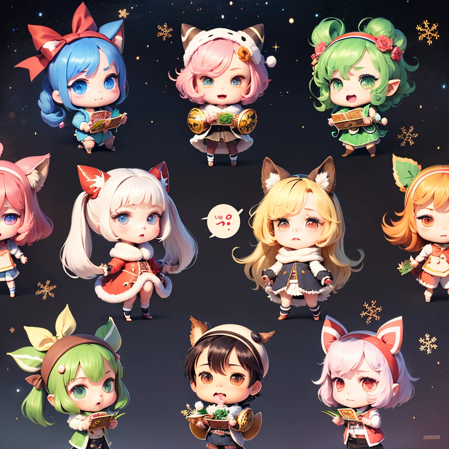 christmas-themed kawaii patterns for wrapping papers, cute anime effect, chibi drawings --auto --s2