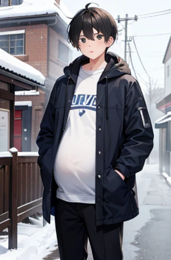 structurally correct、detaileds、(layered clothes:1.4)、creation、dust particles、smooth anime cg art、(Winter clothes,winter cold wind)、((Surprised, perplexed and confused face))、tears、(((Very tall and cool male college students)))、Very tall, cool college boys get pregnant with their own sperm。 Two boys who happened to be pregnant in a male-only winter countryside.、We learn that all men are pregnant.。 And the two boys also begin to conceive without any warning on the spot.。 (((Two impregnated boys))),「What、What、Why」「Me too、My clothes are...tight...」「Welcome to the town where men get pregnant、You are also townspeople.」「「Haaaaaa!?」」