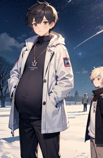 structurally correct、detaileds、(layered clothes:1.4)、creation、dust particles、smooth anime cg art、(Winter clothes,winter cold wind)、((Surprised, perplexed and confused face))、tears、(((Very tall and cool male college students)))、Very tall, cool college boys get pregnant with their own sperm。 Two boys who happened to be pregnant in a male-only winter countryside.、We learn that all men are pregnant.。 And the two boys also begin to conceive without any warning on the spot.。 (((Conception 2 boys,Conception 2 boys,Conception 2 boys))),「What、What、Why」「Me too、My clothes are...tight...」「Welcome to the town where men get pregnant、You are also townspeople.」「「Haaaaaa！？」」