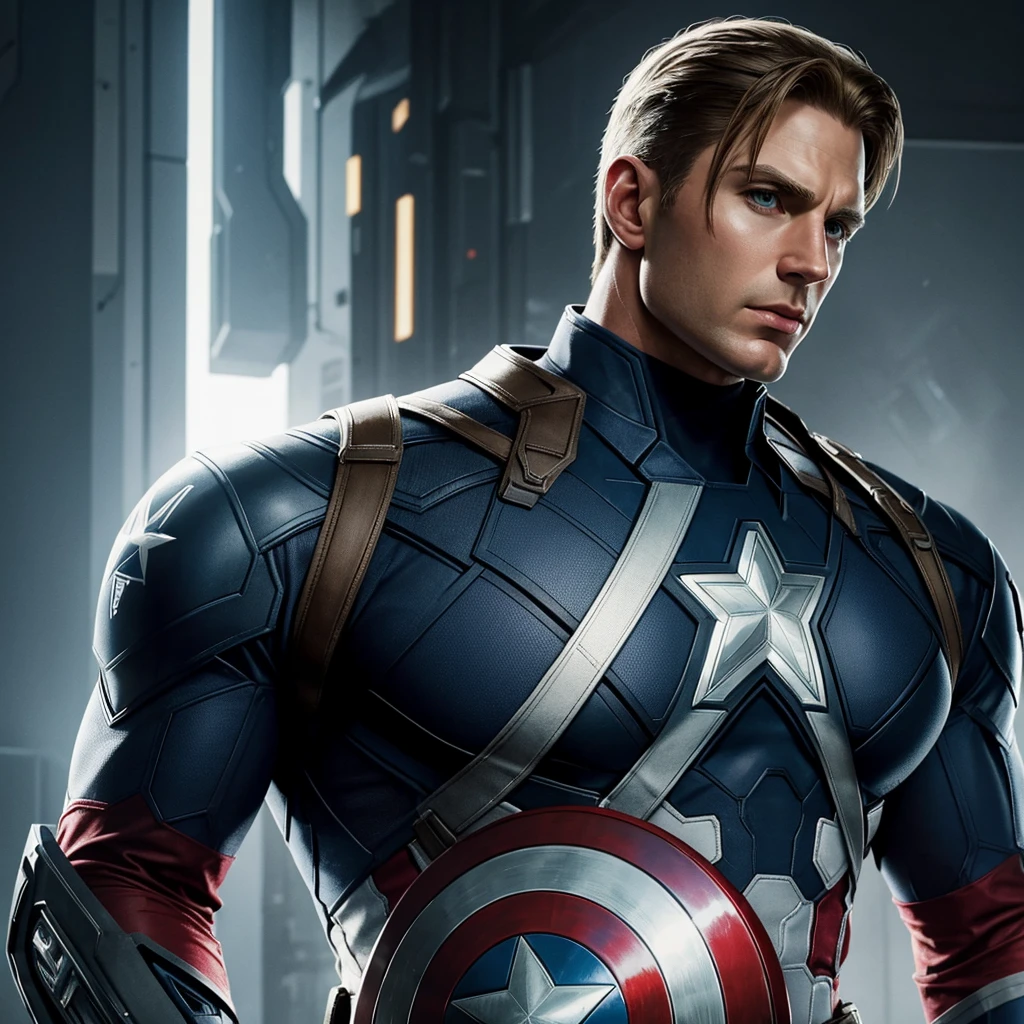 realistic depiction of the white Captain America with advanced cybernetic suit