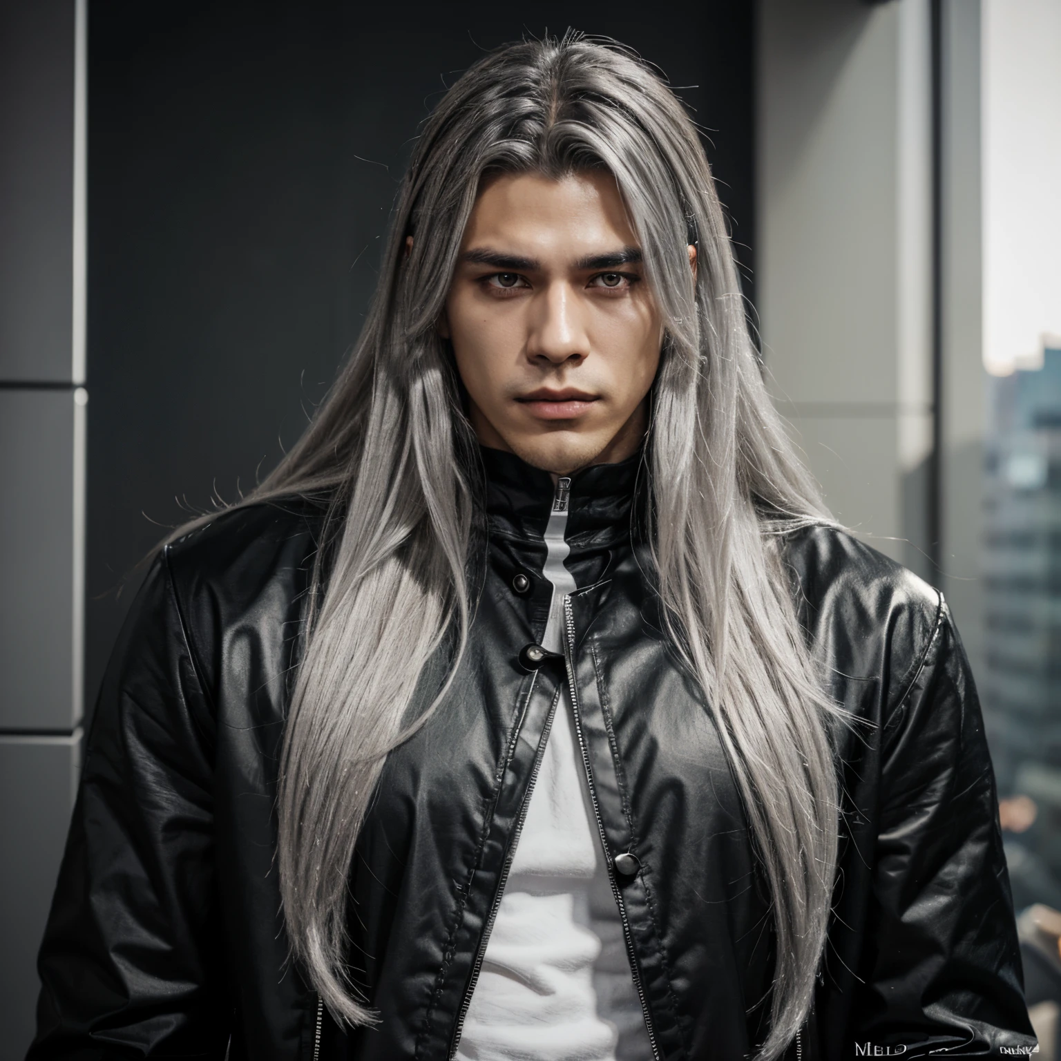 a guy portrait, anime style, adult male (silver hair brown eyes), royalty, prince, menacing aura