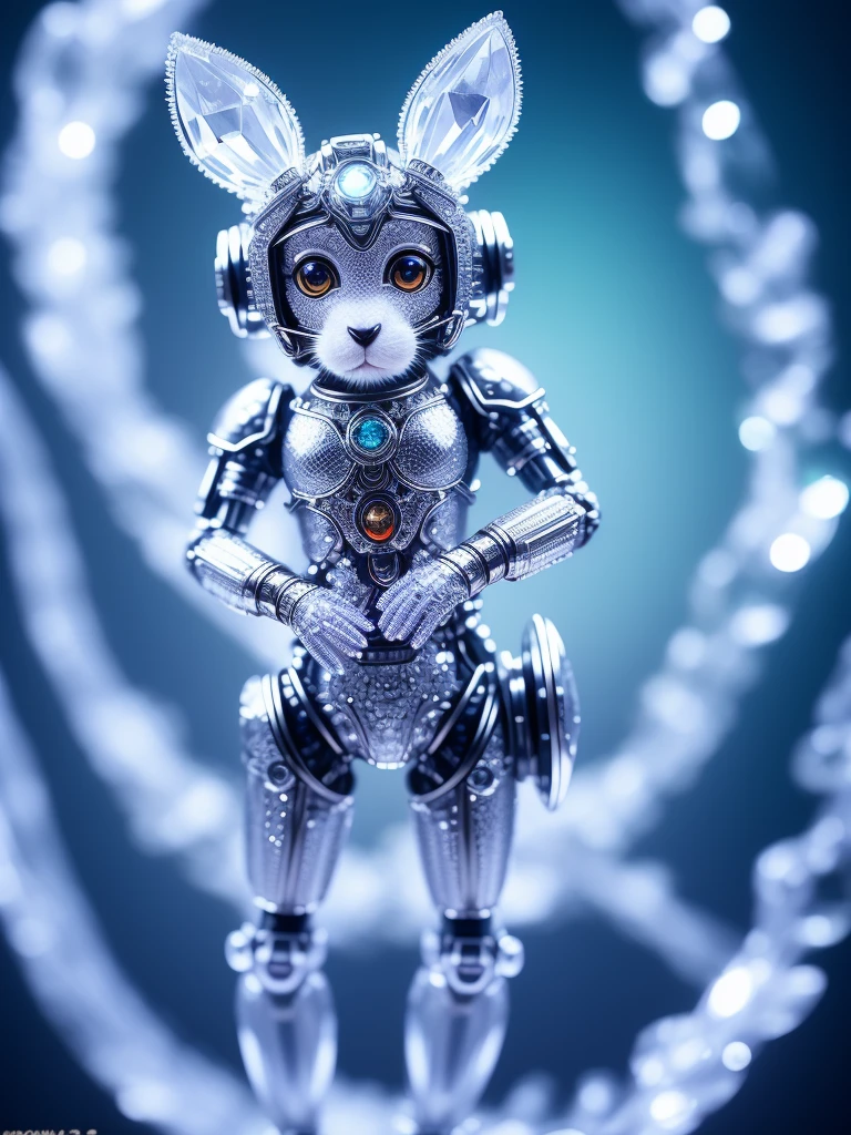 A lovely crystal monkey made of crystal, full body, 4K, (cyborg:1.1), ([tail|detail wire]:1.3), (intricate detail), hdr, (intricate detail, super detail:1.2), cinematography, vignetting, centering, A cute rabbit made of crystal, 4K, (cyborg:1.1), ([tail|detail wire]:1.3), (intricate detail), hdr, (intricate detail, super detail:1.2), cinematography, vignetting, centering