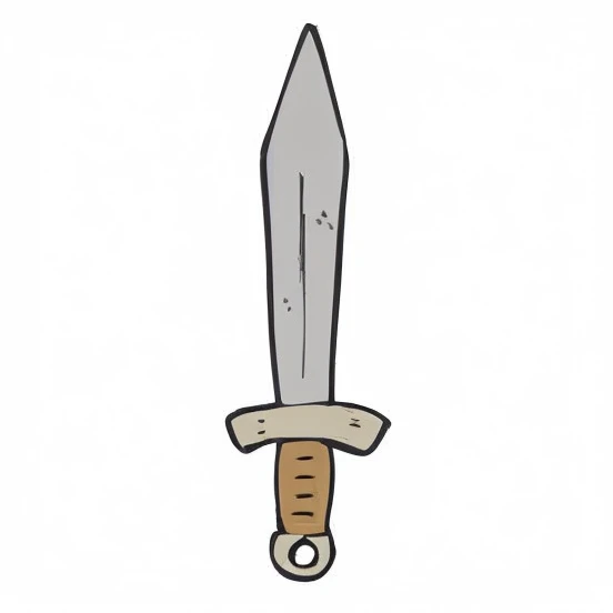 uma faca de desenho animado com cabo de madeira em um fundo branco, adaga, espadas desenhadas, espada, uma espada maligna, Espada medieval, espada grande, espada grande, a sword stuck in the ground, faca, design de espada, Basic steel sword, Espada larga, segurando adaga, Espadas, arma medieval, cartoon illustration, armado com armas de ponta, Atividade com luta em espadas