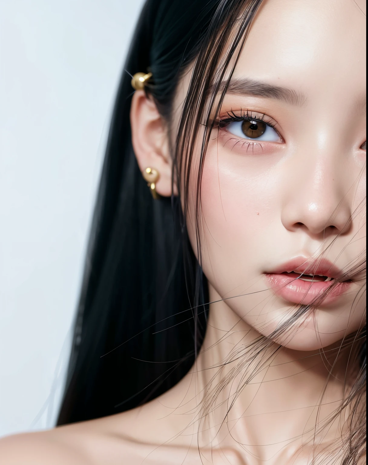 The Araved woman lay on the bed，The bed was covered with a yellow and white plaid blanket, Korean girl, she has tired eyes, wenfei ye, pale round face, she's lying on her back, 18 years old, Realistic. Cheng Yi, bedroom eyes, xintong chen, jaeyeon nam, Sleepy eyes, 1 6 , Shin Jinying, ulzzangs