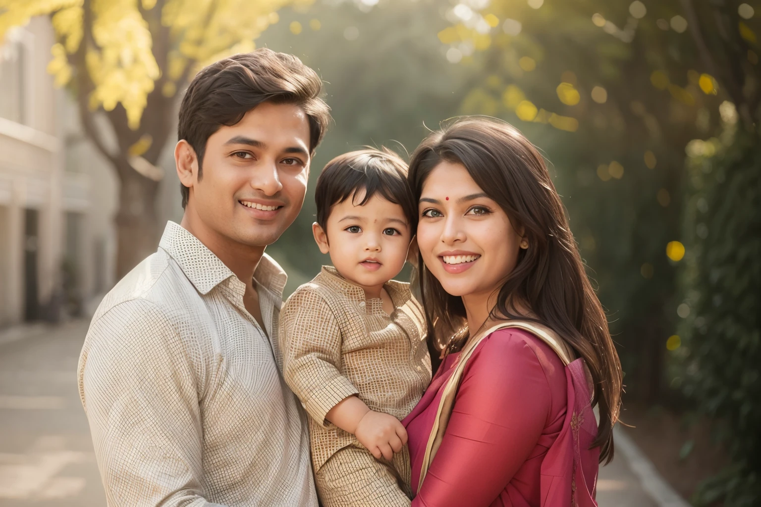 Traditional Indian father mother with boy 