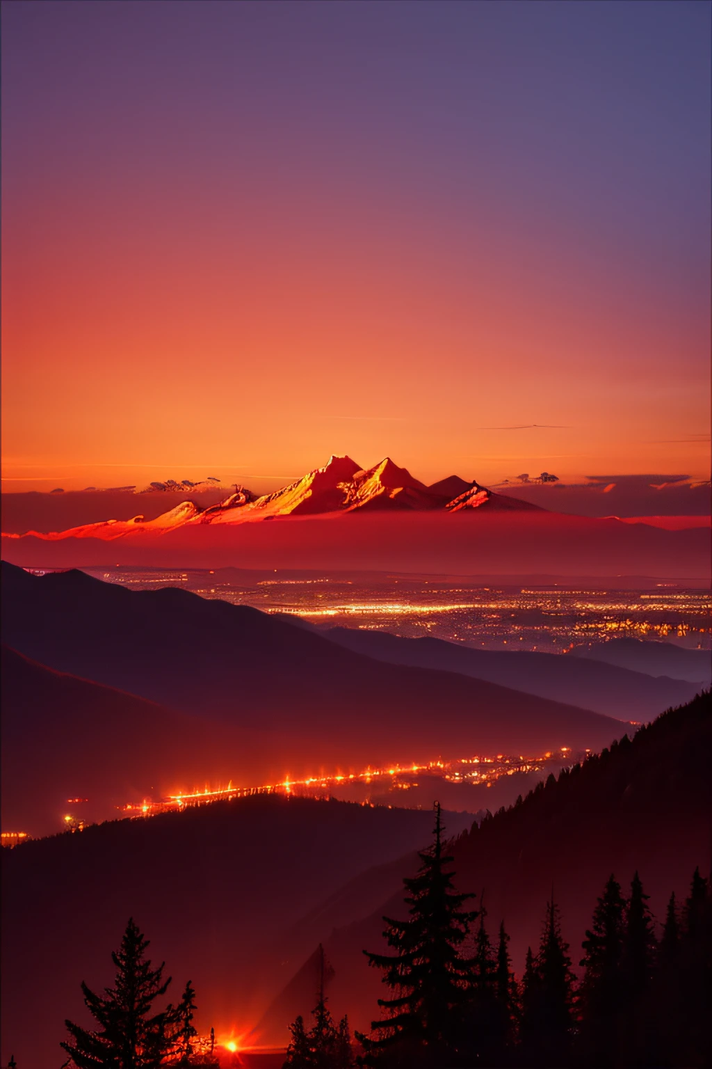 the sunset,the setting sun,mountain ranges,フォトリアリスティック,red colour,eventide