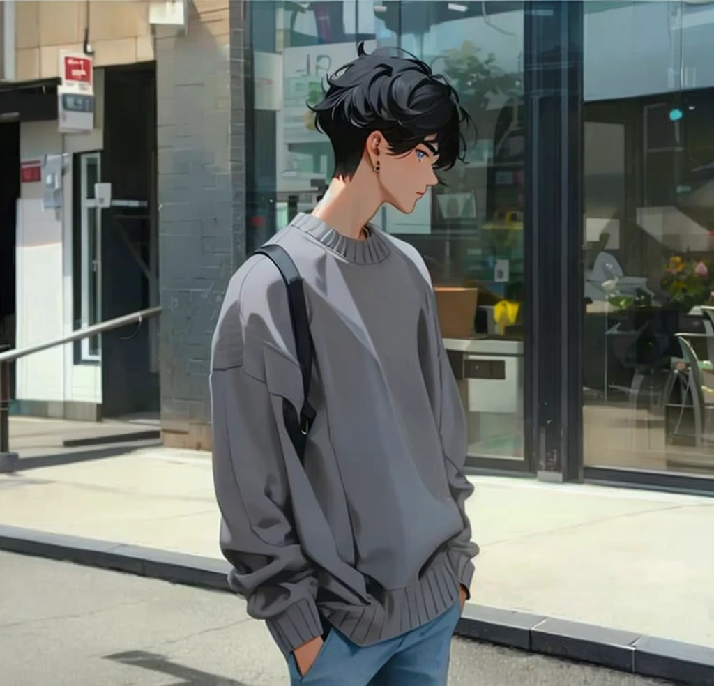 pretty guy with black hair and sweater