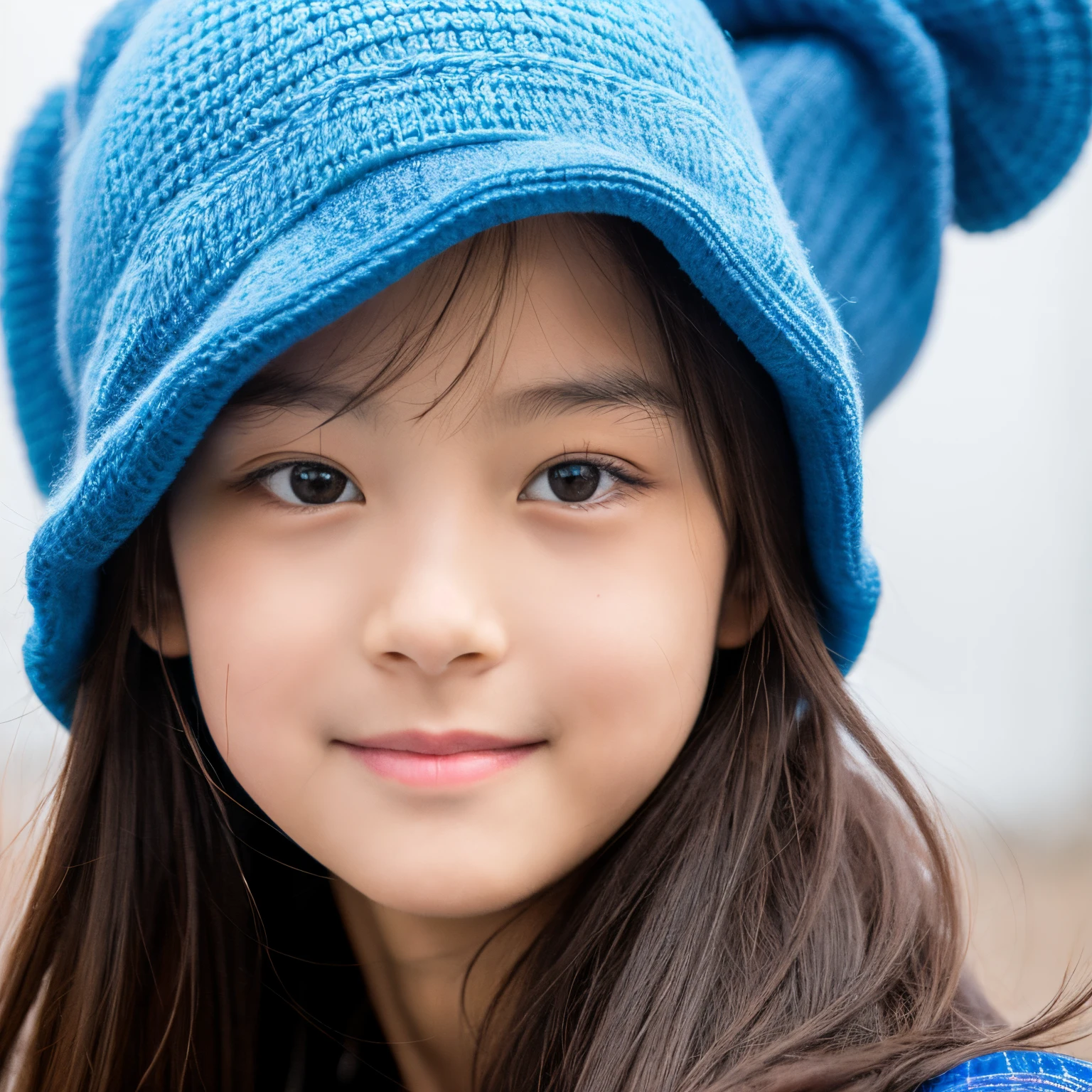 A girl posing with a small face wearing a hat