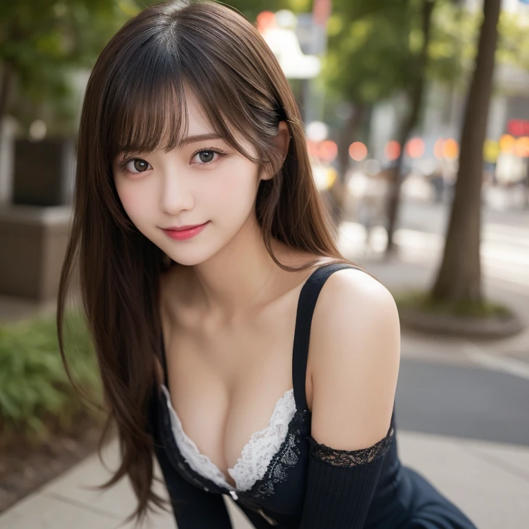 masutepiece, quality of one girl, Illustration, Ultra-detailed, finely detail, hight resolution, 8K Wallpaper, Perfect dynamic composition, Beautiful detailed eyes, Women's Fashion,Natural Color Lip, twin-tail hair、Bold sexy poses,Smile,Harajuku、 girl、Cute、Sexy shot looking at camera, E Cup、cleavage of the breast、