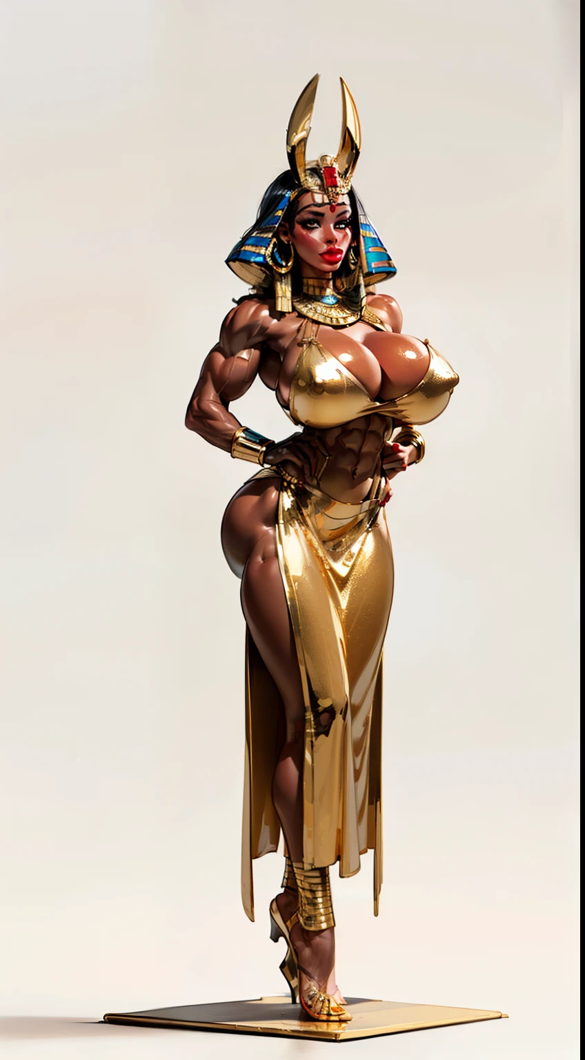 ((side profile)), ((full body view:1.4)), ((masterpiece)),(((best quality))), ((egyptian empress, mature face)), ((middle eastern eyes:1.4)), ((golden gown)), (((septum piercing)), defined cheekbones, high cheekbones, illustration, ((muscular:1.3)), ((gold:1.4)), sexy bimbo, (gigantic breasts:1.7) ((long Egyptian headpiece)), black hair, ((detailed face:1.4)) beautiful woman, (egyptian:1.4), colored skin, (black skin:1.4) , (red lipstick:1.4), shiny skin, ((skindentation)), scribbles and marks,(puffy lips:1.4) , (temple: 1.5), ( at night: 1.5), rough sketches, pose, 8k,16k, ( background, white background: 1.3) ((warm color palette)), ((future model aesthetic))