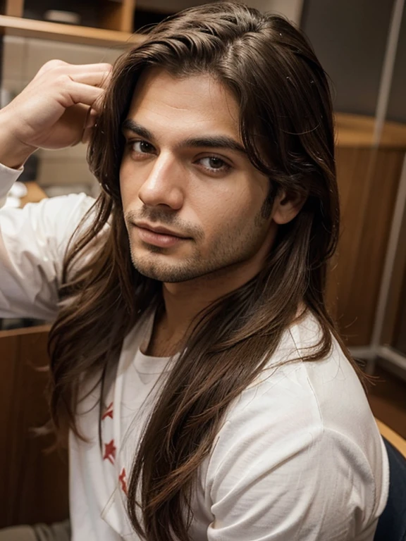 Um Homem de Cabelo Vermelho, Sentando em Banco