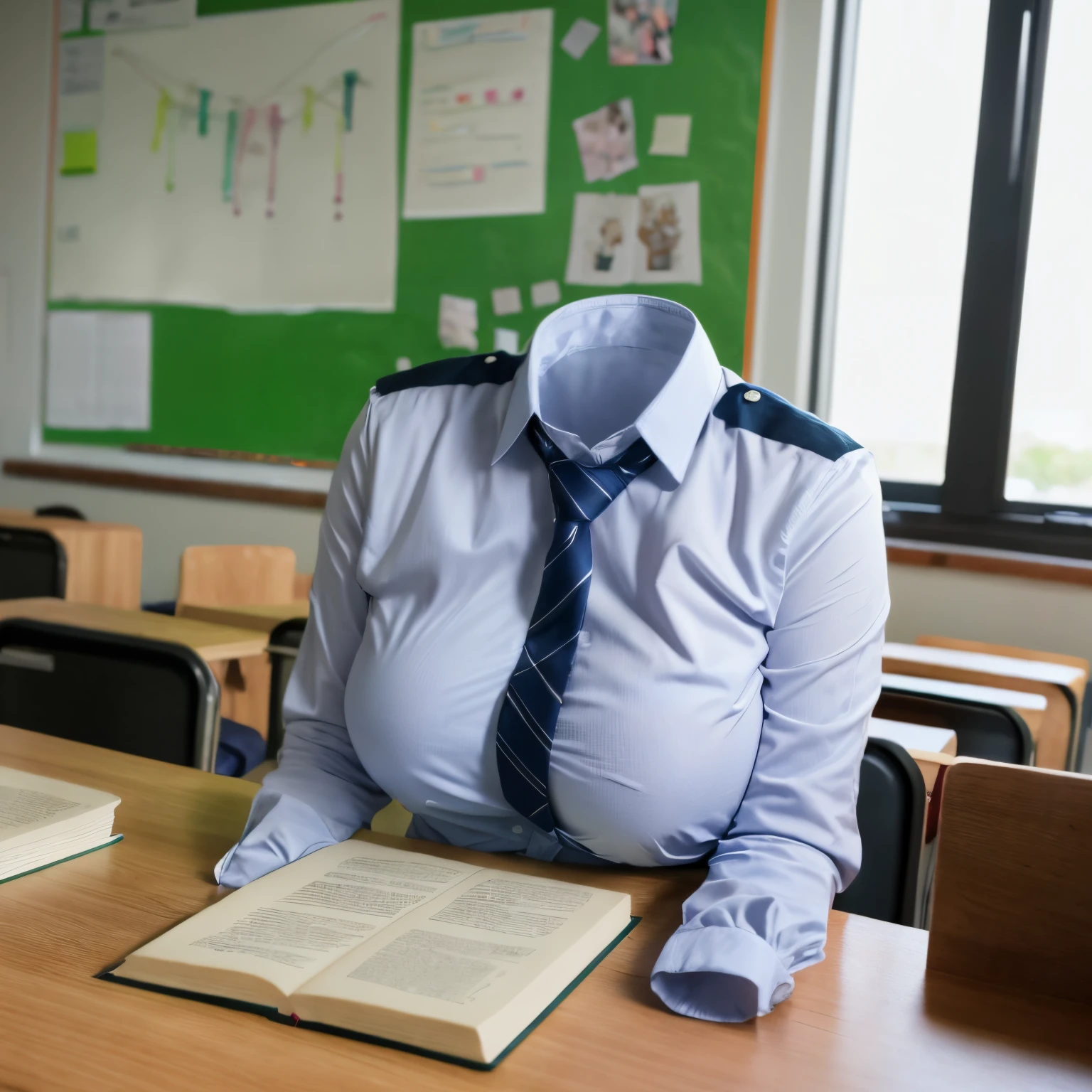 chubby, fat, white shirt, blazer, blue stripe tie, school tie, school uniform, many girls studying on desk in classroom, classroom, cute pose, (invisible, no humans, headless, faceless:1.5), cute big breasts, (close-up shot of breasts), (8k, RAW photo, best quality, masterpiece:1.2), (realistic, photo-realistic:1.37), photon mapping, radiosity, ((Hasselblad photography)), physically-based rendering