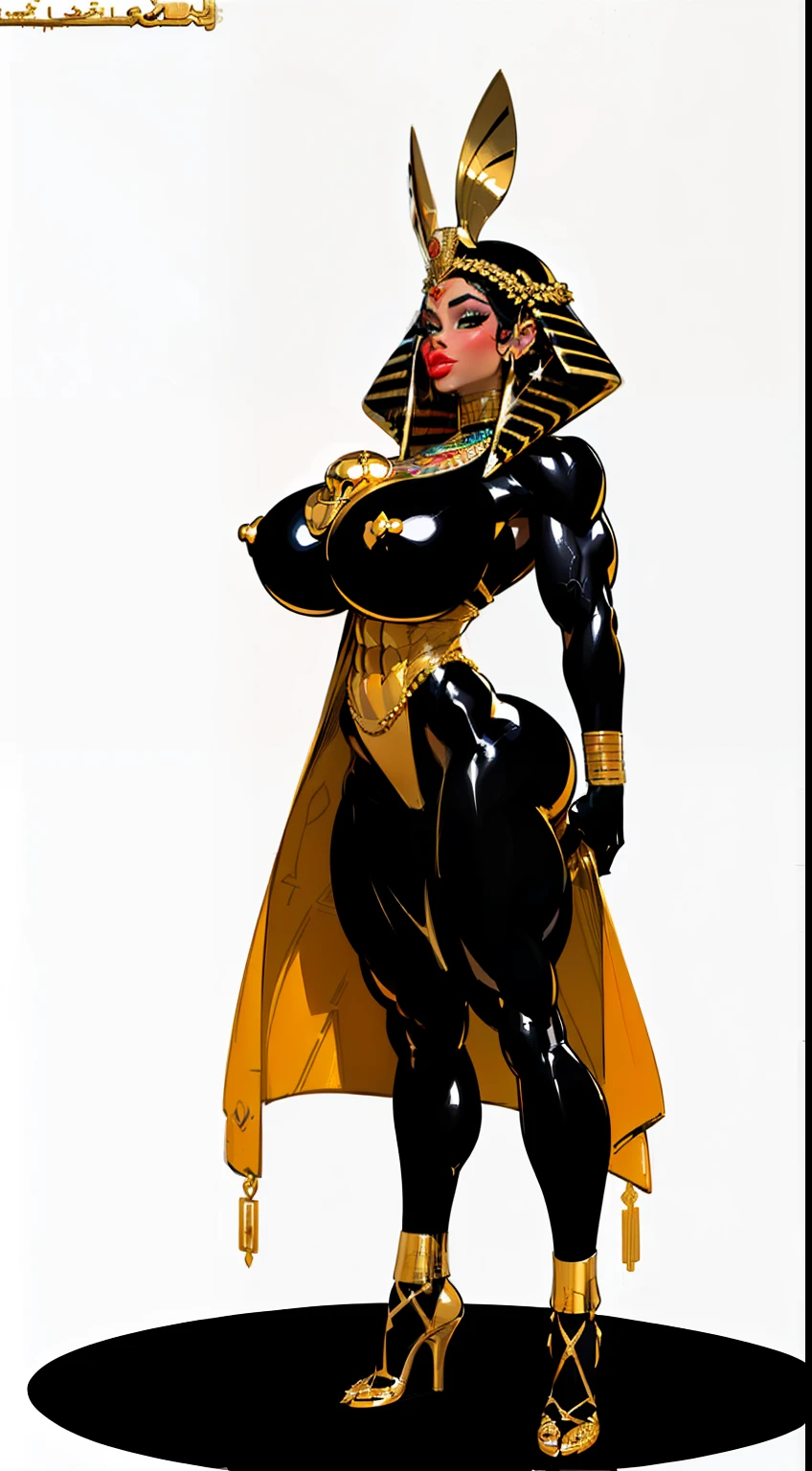((side profile)), ((full body view:1.4)), ((masterpiece)),(((best quality))), ((egyptian empress, mature face)), ((middle eastern eyes:1.4)), ((Vulture crown:1.4)), (((septum piercing)), defined cheekbones, high cheekbones, illustration, ((muscular:1.3)), ((gold:1.4)), sexy bimbo, (gigantic breasts:1.7) ((long Egyptian headpiece)), black hair, ((detailed face:1.4)) beautiful woman, (egyptian:1.4), colored skin, (black skin:1.4) , (red lipstick:1.4), shiny skin, ((skindentation)), scribbles and marks,(puffy lips:1.4) , (temple: 1.5), ( at night: 1.5), rough sketches, pose, 8k,16k, ( background, white background: 1.3) ((warm color palette)), ((ancient aesthetic))