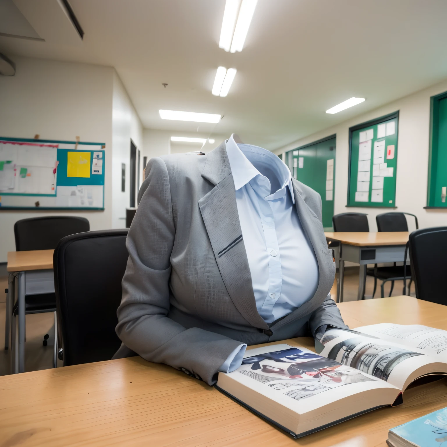 chubby, fat, white shirt, blazer, blue stripe tie, school tie, school uniform, many girls studying on desk in classroom, classroom, cute pose, (invisible, no humans, headless, faceless:1.5), cute big breasts, (close-up shot of breasts), (8k, RAW photo, best quality, masterpiece:1.2), (realistic, photo-realistic:1.37), photon mapping, radiosity, ((Hasselblad photography)), physically-based rendering
