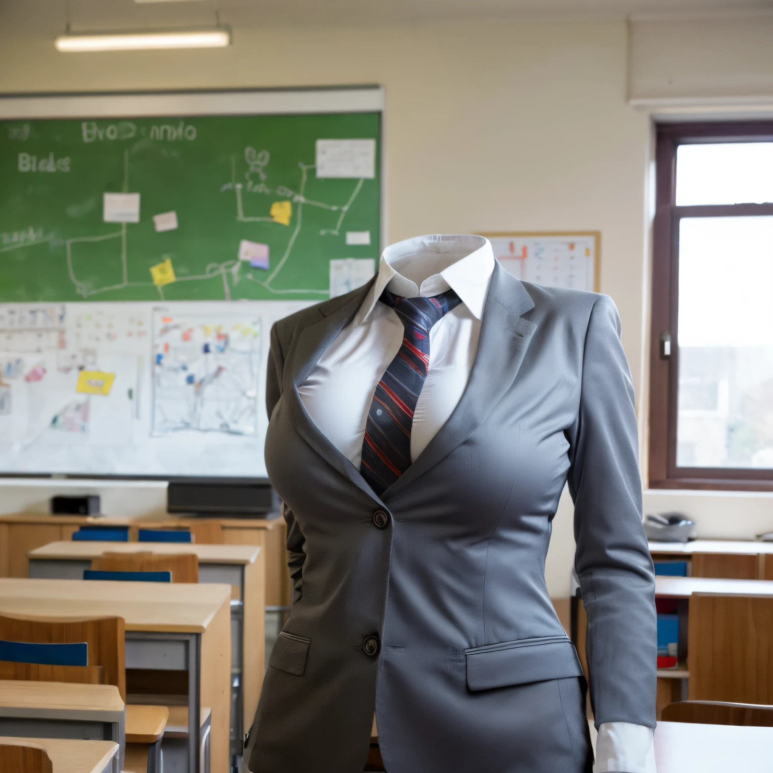 chubby, fat, white shirt, blazer, blue stripe tie, school tie, school uniform, many girls studying on desk in classroom, classroom, cute pose, (invisible, no humans, headless, faceless:1.5), cute big breasts, (close-up shot of breasts), (8k, RAW photo, best quality, masterpiece:1.2), (realistic, photo-realistic:1.37), photon mapping, radiosity, ((Hasselblad photography)), physically-based rendering