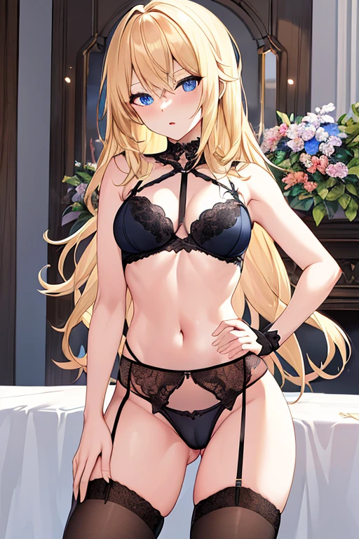 beautiful long blonde blue eyes small tit Underwear Black lingerie Standing crotch open